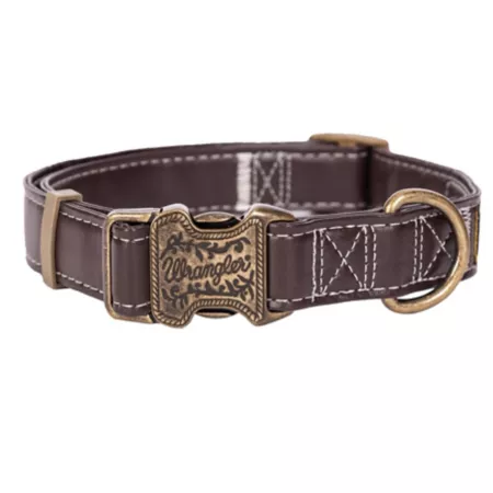 Wrangler Faux Leather Dog Collar with Gold Buckle Dog Basic Collars