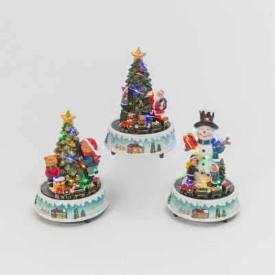 GIL Light-Up Musical Trains with Snowman and Trees, Set of 3