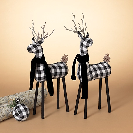 GIL Farmhouse Black and White Christmas Deer Figurines, Set of 2