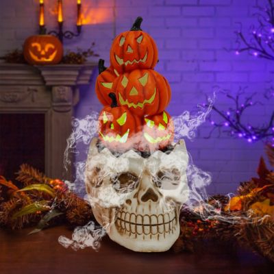 GIL 24 in. Illuminating Smoking Halloween Jack O Lanterns on Skulls