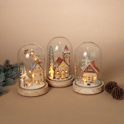 GIL Holiday Scene Lighted Glass Domes, Set of 3