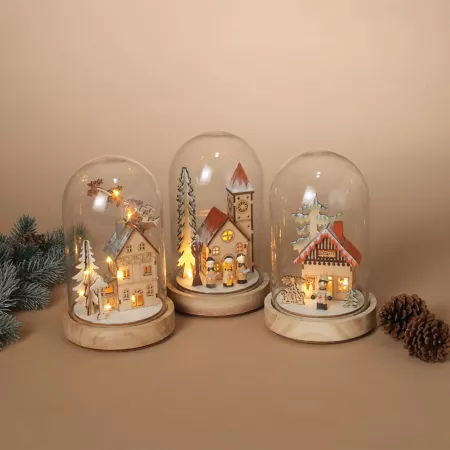 GIL Holiday Scene Lighted Glass Domes Set of 3 Christmas Kitchen & Tabletop Decor