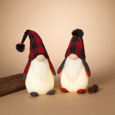 GIL Red and Black Plaid Christmas Holiday Lighted Gnomes, Set of 2