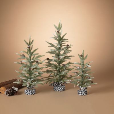 GIL Farmhouse Christmas Trees with Black and White Plaid, Set of 3