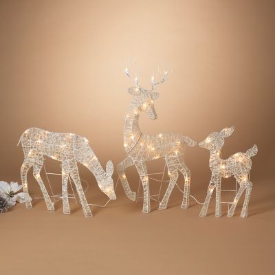 GIL Outdoor 2-D White Glittering Reindeer with 50 Lights, Set of 3
