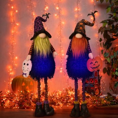 GIL 34.6 in Colored LED Whimsical Halloween Gnomes with Flexible Legs Set of 2