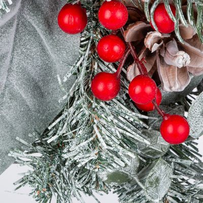 Image showing  24 in. Snowy Pine Christmas Wreath with Red Berries Cone and Red Bow