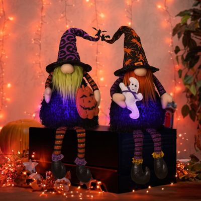 GIL 29.5 in. Colored LED Plush Halloween Shelf Sitting Gnome Set of 2