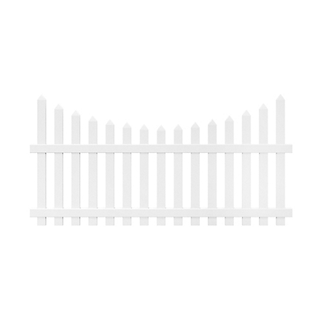 Outdoor Essentials Glendale 4 ft. x 8 ft. White Vinyl Scalloped Pointed Spaced Picket Fence Panel, 128006