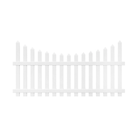 Outdoor Essentials Glendale 4 ft. x 8 ft. White Vinyl Scalloped Pointed Spaced Picket Fence Panel, 128006
