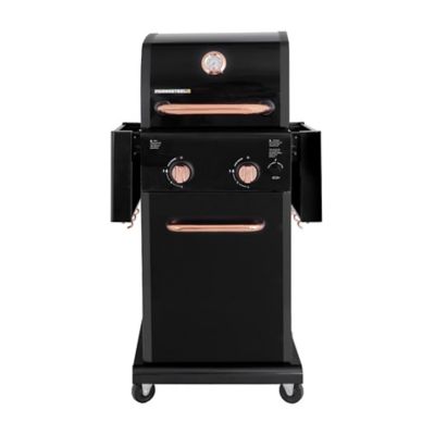 Permasteel 2-Burner Compact Gas Grill with Foldable Side Tables in Black with Copper Accent