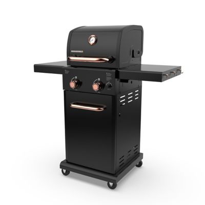 Permasteel 2-Burner Compact Gas Grill with Foldable Side Tables in Black with Copper Accent