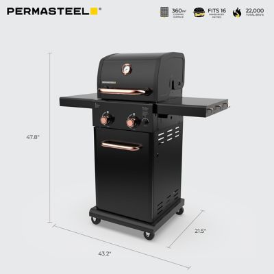 Image showing  Compact Propane Gas Cart Grill with Foldable Side Tables, 360 sq. in., Black/Copper