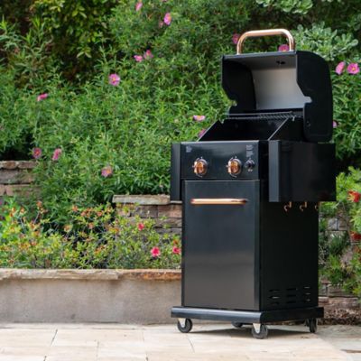 Image showing 5 th Permasteel Compact Propane Gas Cart Grill with Foldable Side Tables, 360 sq. in., Black/Copper