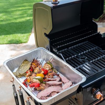 Image showing 7 th Permasteel Compact Propane Gas Cart Grill with Foldable Side Tables, 360 sq. in., Black/Copper