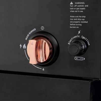 Image showing 8 th Permasteel Compact Propane Gas Cart Grill with Foldable Side Tables, 360 sq. in., Black/Copper