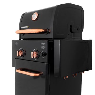 Image showing 9 th Permasteel Compact Propane Gas Cart Grill with Foldable Side Tables, 360 sq. in., Black/Copper