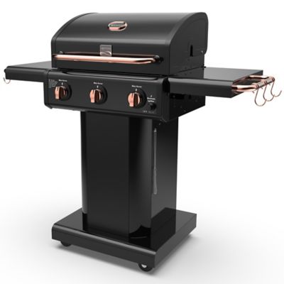 Kenmore 3-Burner Compact Propane Gas Grill with Foldable Side Shelves in Black with Copper Accent