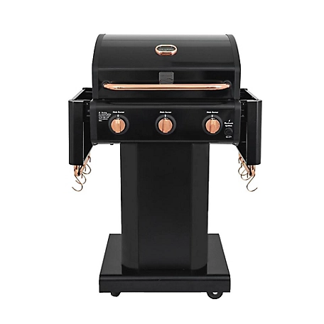 Kenmore 3-Burner Compact Propane Gas Grill with Foldable Side Shelves in Black with Copper Accent