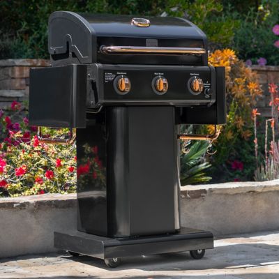 Image showing  Compact Propane Gas Cart Grill with Foldable Side Shelves, 512 sq. in., Black/Copper