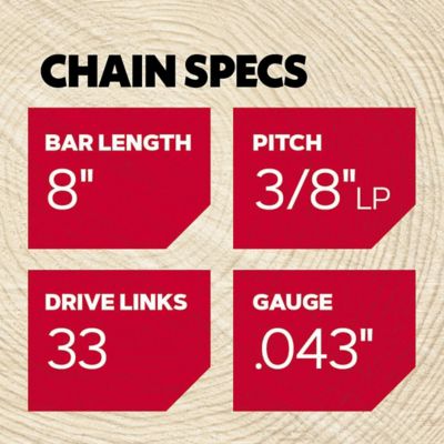 Image showing  8 in. R33F Chainsaw Chain, 3/8 in. Pitch, 0.043 in. Gauge, 33 Drive Links