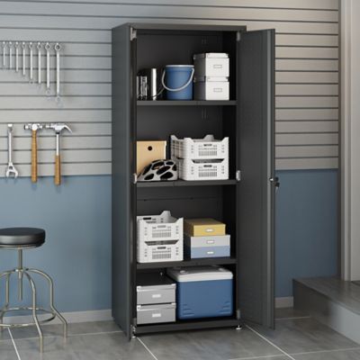 Image showing  Fortress Textured Metal Garage Cabinet with 4 Adjustable Shelves, Charcoal