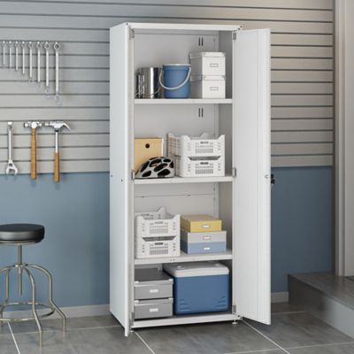 Image showing  Fortress Textured Metal Garage Cabinet with 4 Adjustable Shelves, White