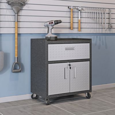 Image showing  31.5 in. Fortress Metal Garage Mobile Cabinet with 1 Full Extension Drawer and 2 Adjustable Shelves, Gray