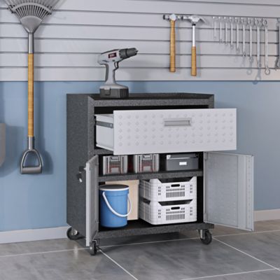 Image showing  31.5 in. Fortress Metal Garage Mobile Cabinet with 1 Full Extension Drawer and 2 Adjustable Shelves, Gray