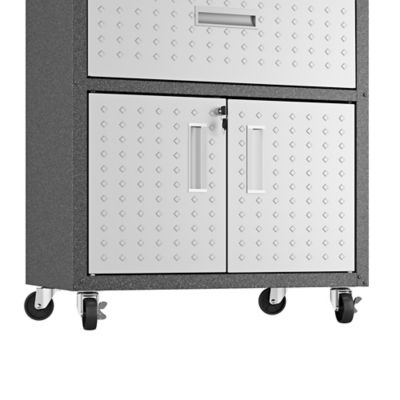 Image showing 5 th Manhattan Comfort 31.5 in. Fortress Textured Metal Garage Mobile Cabinet with 1 Drawer and 2 Adjustable Shelves, Gray