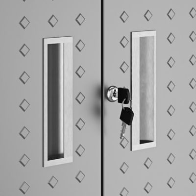 Image showing 9 th Manhattan Comfort 31.5 in. Fortress Textured Metal Garage Mobile Cabinet with 1 Drawer and 2 Adjustable Shelves, Gray