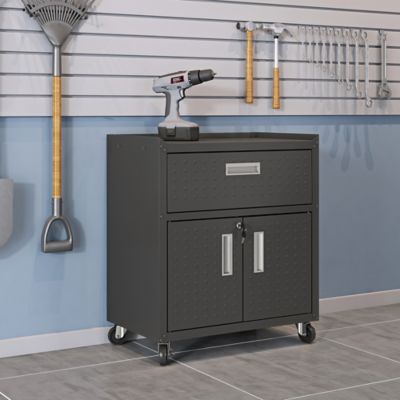 Image showing  31.5 in. Fortress Metal Garage Mobile Cabinet with 1 Full Extension Drawer and 2 Adjustable Shelves, Charcoal