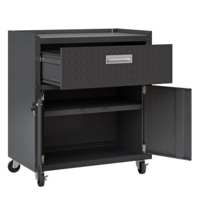 Image showing  31.5 in. Fortress Metal Garage Mobile Cabinet with 1 Full Extension Drawer and 2 Adjustable Shelves, Charcoal