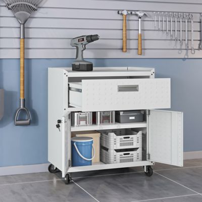 Image showing  31.5 in. Fortress Metal Garage Mobile Cabinet with 1 Full Extension Drawer and 2 Adjustable Shelves, White