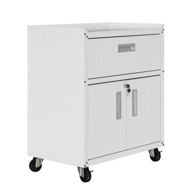 Image showing  31.5 in. Fortress Metal Garage Mobile Cabinet with 1 Full Extension Drawer and 2 Adjustable Shelves, White