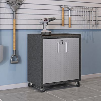 Image showing  31.5 in. Fortress Textured Metal Garage Mobile Cabinet with 2 Adjustable Shelves, Gray
