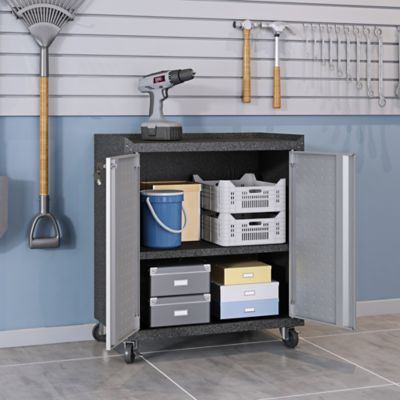 Image showing  31.5 in. Fortress Textured Metal Garage Mobile Cabinet with 2 Adjustable Shelves, Gray