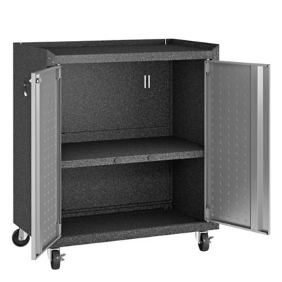 Image showing 5 th Manhattan Comfort 31.5 in. Fortress Textured Metal Garage Mobile Cabinet with 2 Adjustable Shelves, Gray