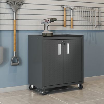 Image showing  31.5 in. Fortress Textured Metal Garage Mobile Cabinet with 2 Adjustable Shelves, Charcoal