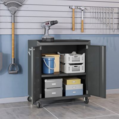 Image showing  31.5 in. Fortress Textured Metal Garage Mobile Cabinet with 2 Adjustable Shelves, Charcoal