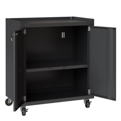 Image showing  31.5 in. Fortress Textured Metal Garage Mobile Cabinet with 2 Adjustable Shelves, Charcoal