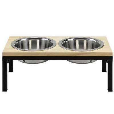 Retriever Elevated Wooden-Top Pet Double Diner, 2 qt., Natural