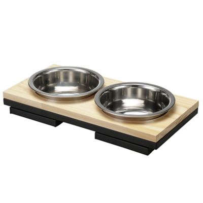 Image showing  Elevated Wooden-Top Pet Double Diner, 2 qt., Natural