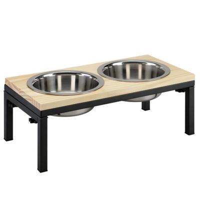 Image showing  Elevated Wooden-Top Pet Double Diner, 2 qt., Natural