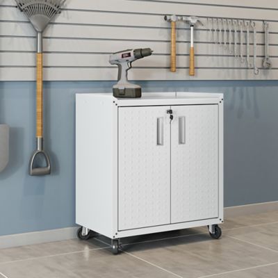 Image showing  31.5 in. Fortress Textured Metal Garage Mobile Cabinet with 2 Adjustable Shelves, White