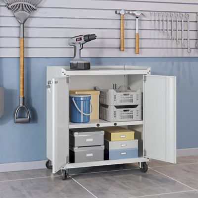 Image showing  31.5 in. Fortress Textured Metal Garage Mobile Cabinet with 2 Adjustable Shelves, White