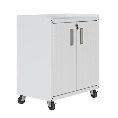 Image showing  31.5 in. Fortress Textured Metal Garage Mobile Cabinet with 2 Adjustable Shelves, White