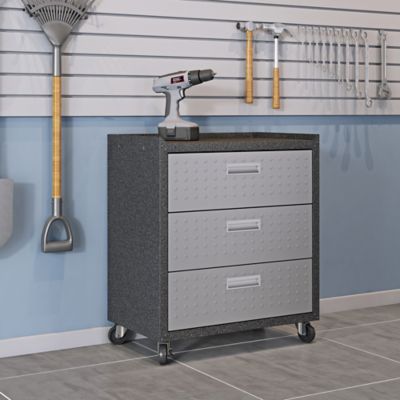 Image showing  31.5 in. Fortress Textured Metal Garage Mobile Chest with 3 Full Extension Drawers, Gray
