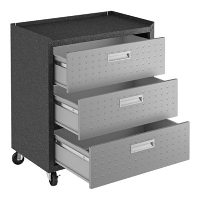 Image showing  31.5 in. Fortress Textured Metal Garage Mobile Chest with 3 Full Extension Drawers, Gray
