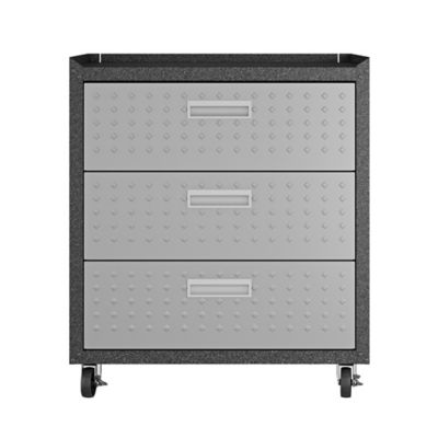 Image showing 5 th Manhattan Comfort 31.5 in. Fortress Textured Metal Garage Mobile Chest with 3 Full Extension Drawers, Gray